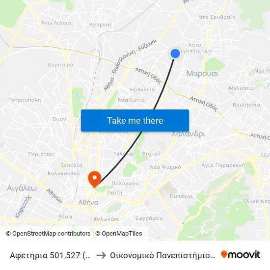 Αφετηρια 501,527 (Πευκη) to Οικονομικό Πανεπιστήμιο Αθηνών map