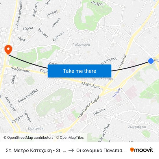 Στ. Μετρο Κατεχακη - St. Metro Katexakh to Οικονομικό Πανεπιστήμιο Αθηνών map