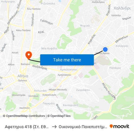 Αφετηρια 418 (Στ. Εθν. Αμυνας) to Οικονομικό Πανεπιστήμιο Αθηνών map