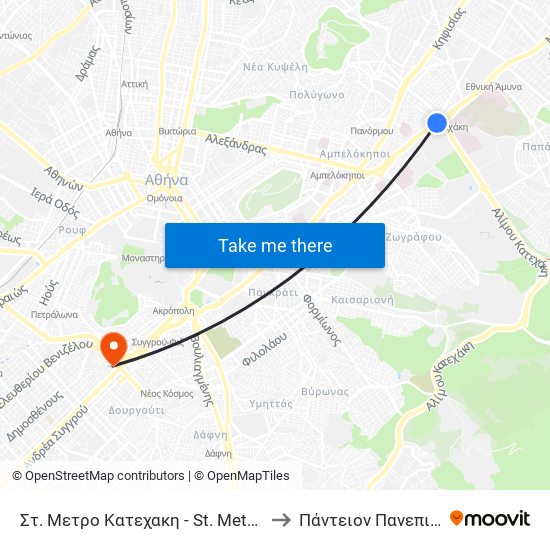 Στ. Μετρο Κατεχακη - St. Metro Katexakh to Πάντειον Πανεπιστήμιο map