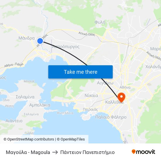 Μαγούλα - Magoula to Πάντειον Πανεπιστήμιο map