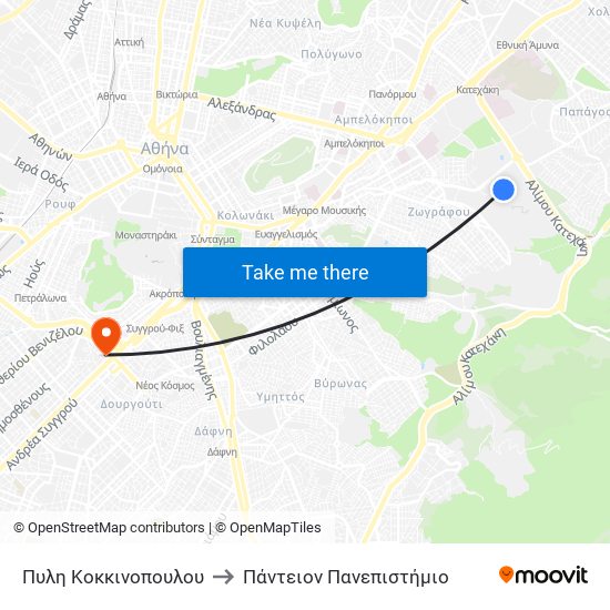 Πυλη Κοκκινοπουλου to Πάντειον Πανεπιστήμιο map