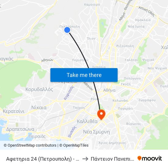 Αφετηρια 24 (Πετρουπολη) - Petroypolh to Πάντειον Πανεπιστήμιο map