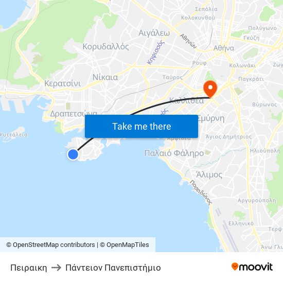 Πειραικη to Πάντειον Πανεπιστήμιο map