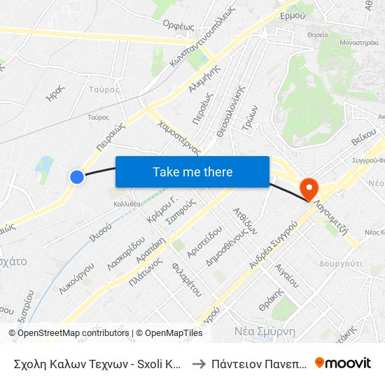 Σχολη Καλων Τεχνων - Sxoli Kalon Technon to Πάντειον Πανεπιστήμιο map