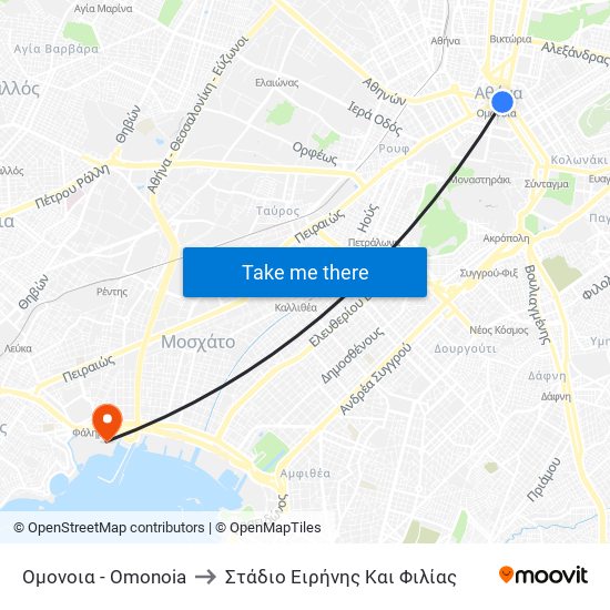 Ομονοια - Omonoia to Στάδιο Ειρήνης Και Φιλίας map