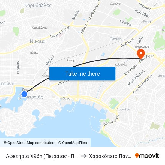 Αφετηρια Χ96ν (Πειραιας - Πλ.Καραισκακη)) to Χαροκόπειο Πανεπιστήμιο map