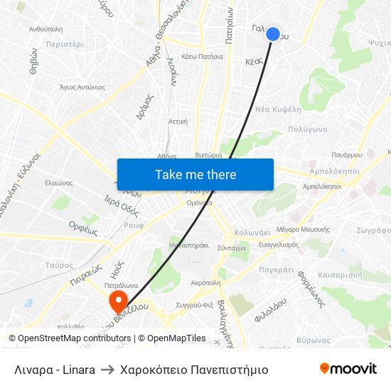 Λιναρα - Linara to Χαροκόπειο Πανεπιστήμιο map