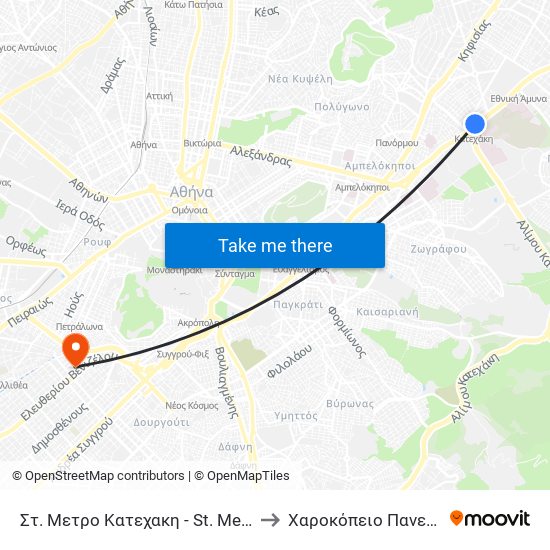 Στ. Μετρο Κατεχακη - St. Metro Katexakh to Χαροκόπειο Πανεπιστήμιο map