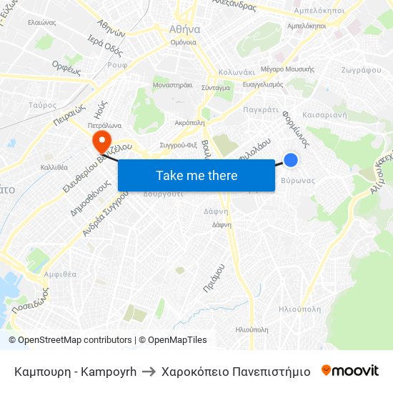 Καμπουρη - Kampoyrh to Χαροκόπειο Πανεπιστήμιο map