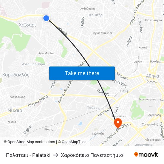 Παλατακι - Palataki to Χαροκόπειο Πανεπιστήμιο map