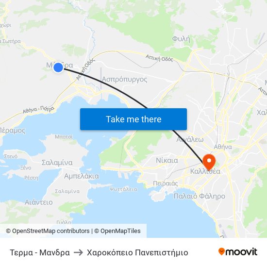 Τερμα - Μανδρα to Χαροκόπειο Πανεπιστήμιο map