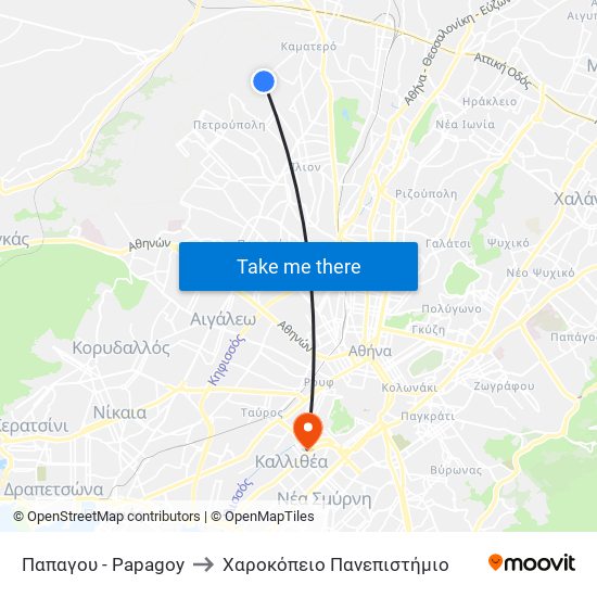 Παπαγου - Papagoy to Χαροκόπειο Πανεπιστήμιο map