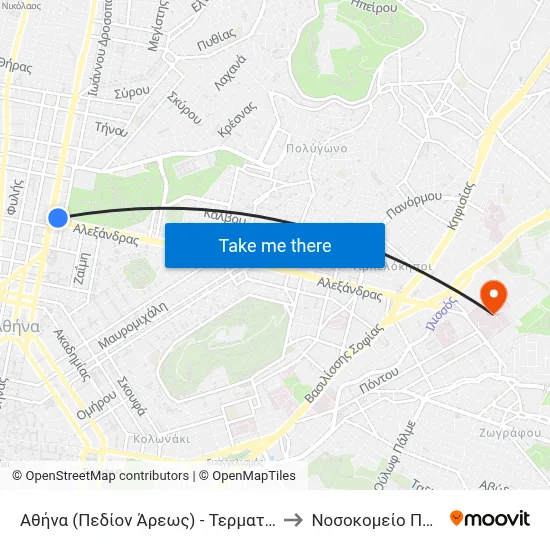 Athens (Pedion Areos) - Terminal to Children's Hospital "Agia Sophia" map