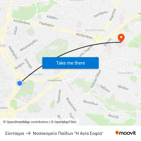 Syntagma to Children's Hospital "Agia Sophia" map