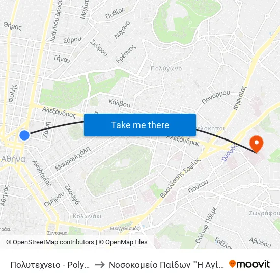 Πολυτεχνειο - Polytexneio to Children's Hospital "Agia Sophia" map