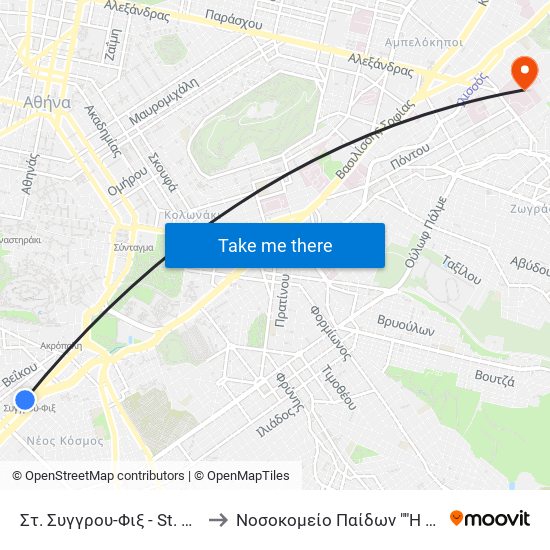 Στ. Συγγρου-Φιξ - St. Syggrou-Fix to Νοσοκομείο Παίδων ""Η Αγία Σοφία"" map