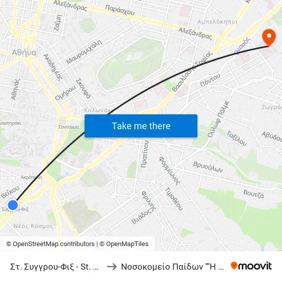 Syggrou-Fix Station to Children's Hospital "Agia Sophia" map