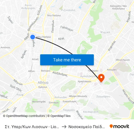 Στ. Υπερ/Κων Λιοσιων - Liosion Intercity Bus Station to Children's Hospital "Agia Sophia" map