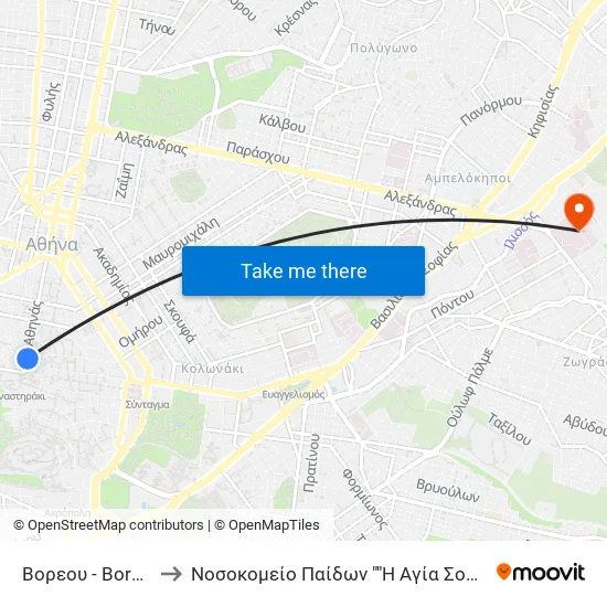 Βορεου - Boreoy to Children's Hospital "Agia Sophia" map