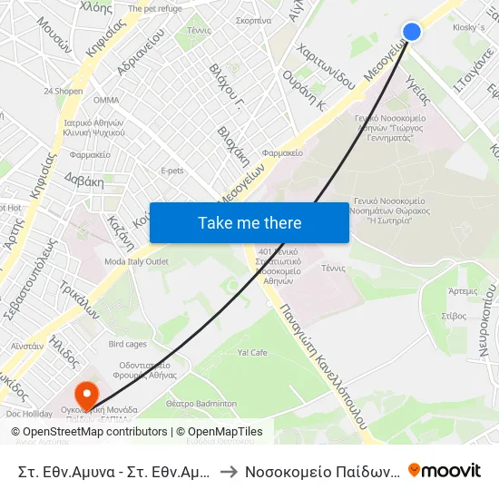 Στ. Εθν.Αμυνα - Στ. Εθν.Αμυνα - St. Ethn. Amyna to Children's Hospital "Agia Sophia" map
