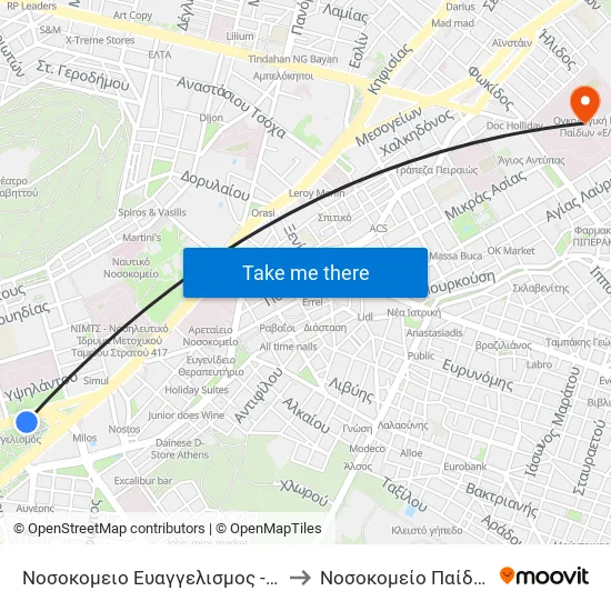 Νοσοκομειο Ευαγγελισμος - Nosokomeio Eyaggelismos to Children's Hospital "Agia Sophia" map