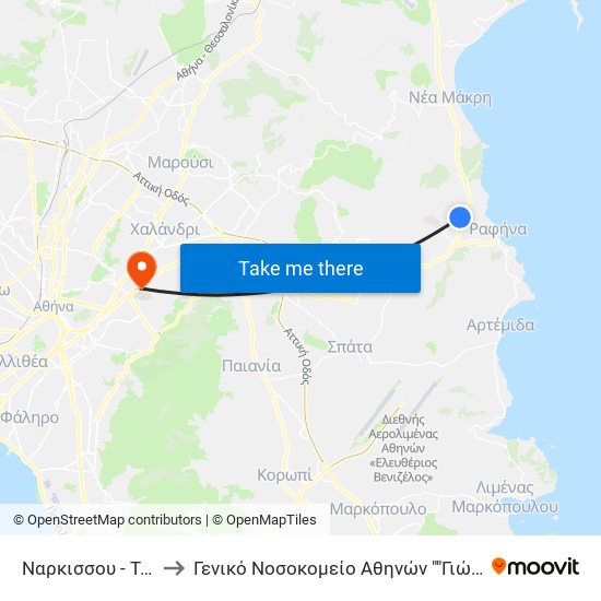 Ναρκισσου - Τερμα 314 to Γενικό Νοσοκομείο Αθηνών ""Γιώργος Γεννηματάς"" map