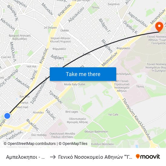 Αμπελοκηποι - Ampelokhpoi to Γενικό Νοσοκομείο Αθηνών ""Γιώργος Γεννηματάς"" map