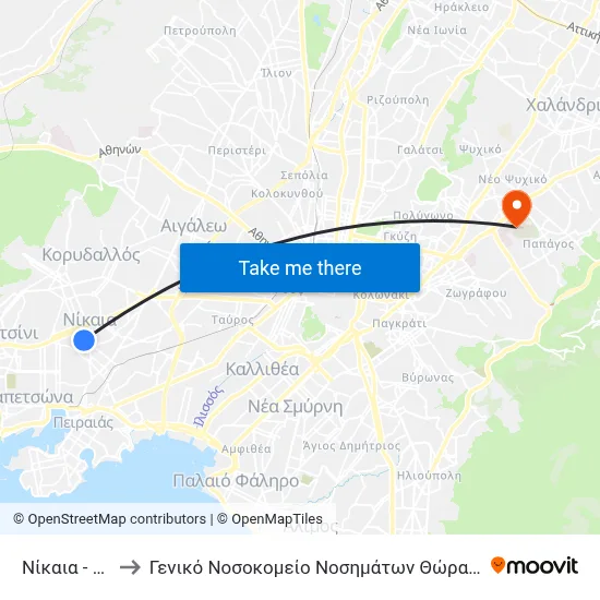 Nikaia to General Thoracic Diseases Hospital "Sotiria" map