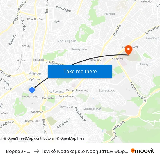 Βορεου - Boreoy to Sotiria Thoracic Diseases General Hospital map