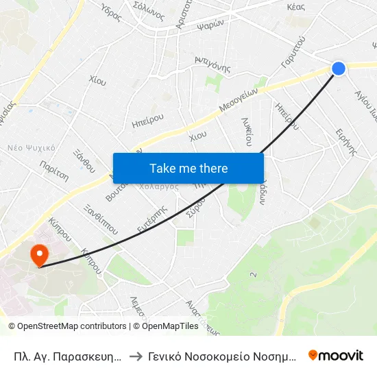 Πλ. Αγ. Παρασκευης - Pl. Ag. Paraskeyhs to Sotiria Thoracic Diseases General Hospital map