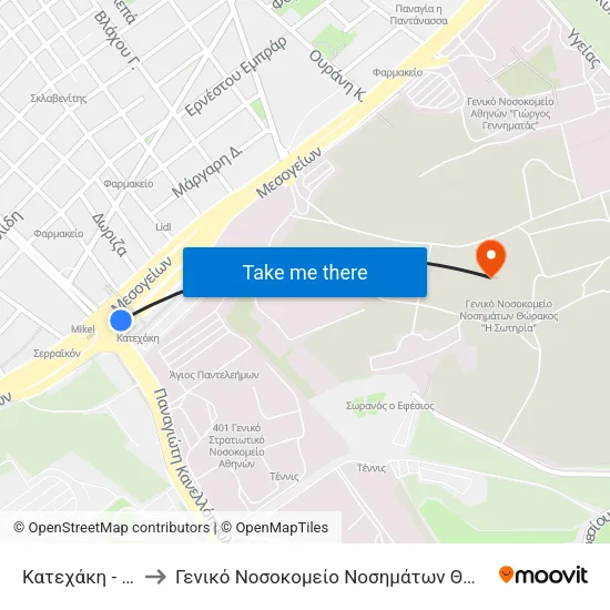 Katehaki to Sotiria Thoracic Diseases General Hospital map