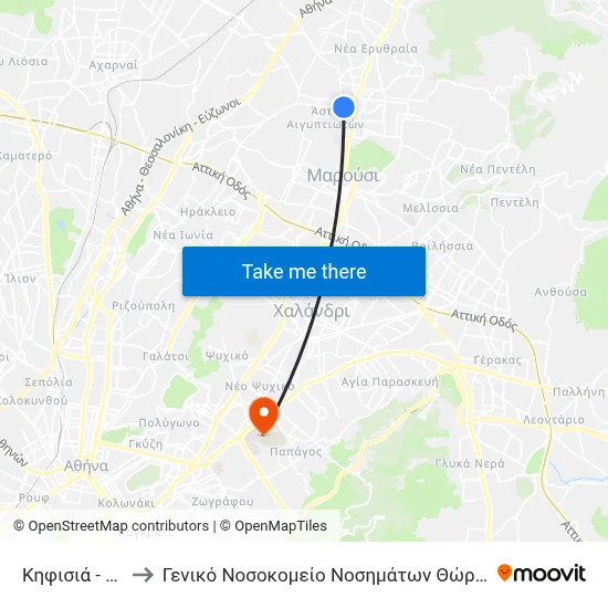Kifissia to General Thoracic Diseases Hospital "Sotiria" map