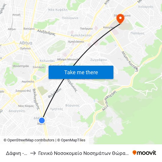 Δάφνη - Dafni to Γενικό Νοσοκομείο Νοσημάτων Θώρακος ""Η Σωτηρία"" map