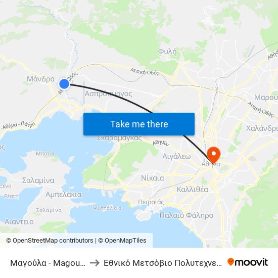 Μαγούλα - Magoula to Εθνικό Μετσόβιο Πολυτεχνείο map