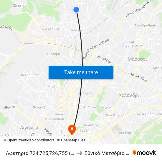 Αφετηρια 724,725,726,755,755β,878 (Αχαρναι) - Axarnai to Εθνικό Μετσόβιο Πολυτεχνείο map
