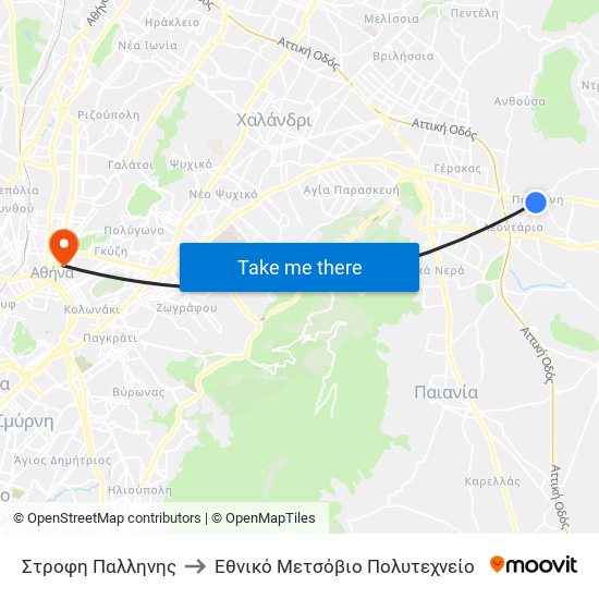 Στροφη Παλληνης to Εθνικό Μετσόβιο Πολυτεχνείο map