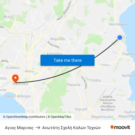 Αγιας Μαρινας to Ανωτάτη Σχολή Καλών Τεχνών map