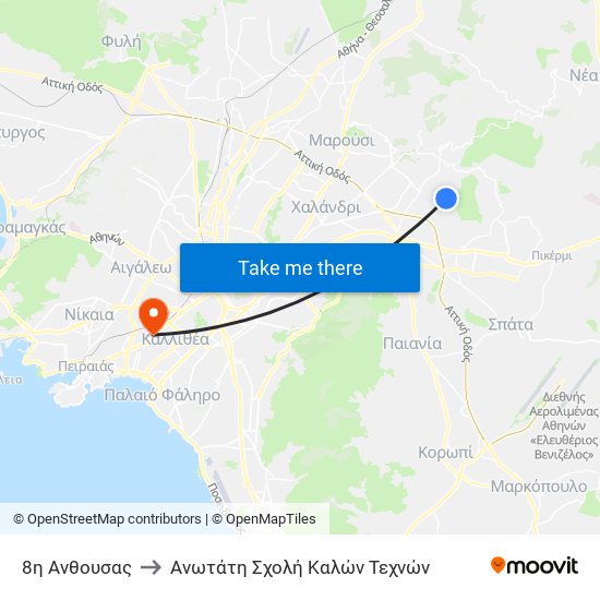 8η Ανθουσας to Ανωτάτη Σχολή Καλών Τεχνών map