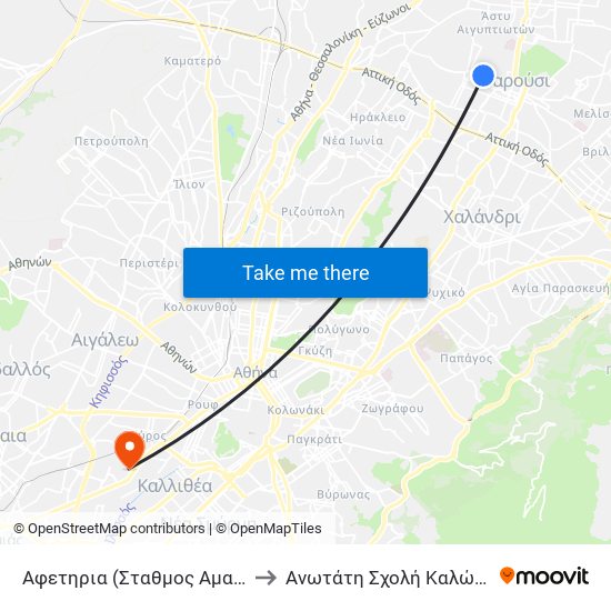 Αφετηρια (Σταθμος Αμαρουσιου) to Ανωτάτη Σχολή Καλών Τεχνών map