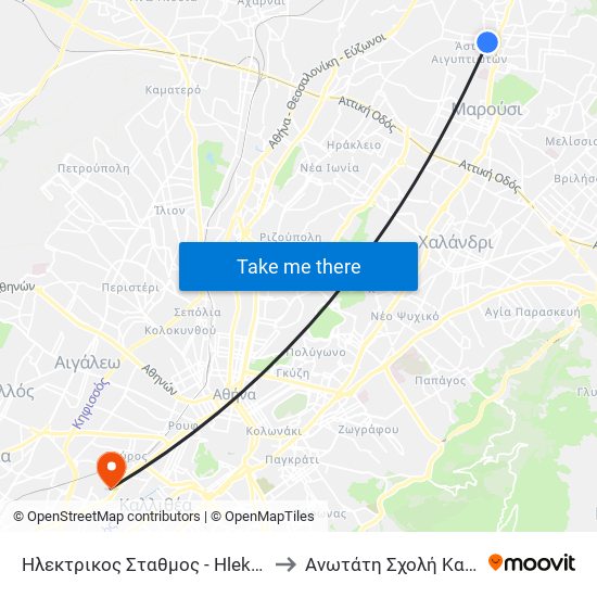 Ηλεκτρικος Σταθμος - Hlektrikos Stathmos to Ανωτάτη Σχολή Καλών Τεχνών map