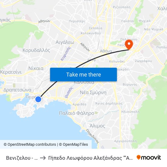 Βενιζελου - Βenizeloy to Γήπεδο Λεωφόρου Αλεξάνδρας ""Απόστολος Νικολαΐδης"" map