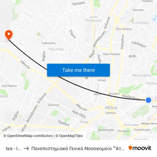 Ικα - Ika to Πανεπιστημιακό Γενικό Νοσοκομείο ""Αττικόν"" map