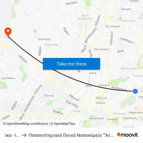 IKA to Attikon University General Hospital map