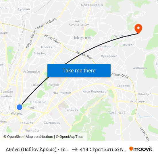 Αθήνα (Πεδίον Άρεως) - Τερματικός / Athens (Pedion Areos)- Terminal to 414 Στρατιωτικο Νοσοκομειο Ειδικων Νοσηματων map