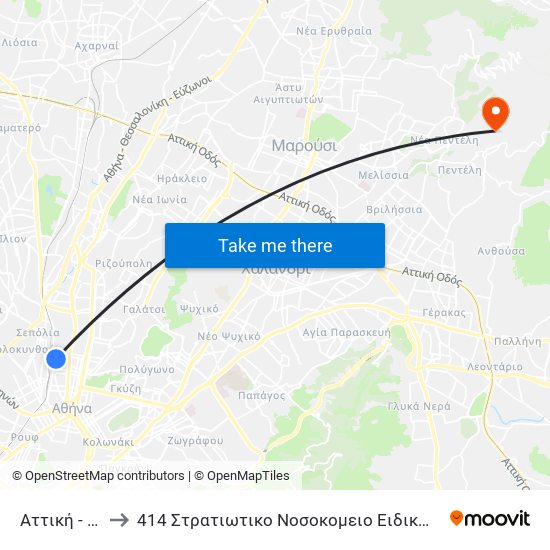 Αττική - Attiki to 414 Στρατιωτικο Νοσοκομειο Ειδικων Νοσηματων map