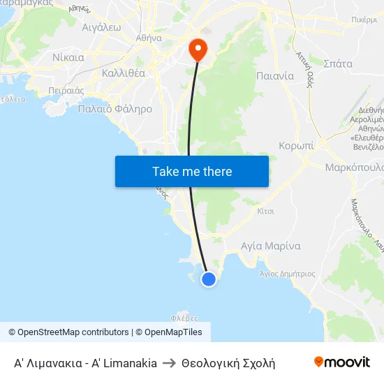 Α' Λιμανακια - A' Limanakia to Θεολογική Σχολή map