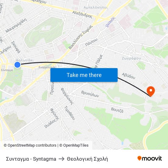 Συνταγμα - Syntagma to Θεολογική Σχολή map