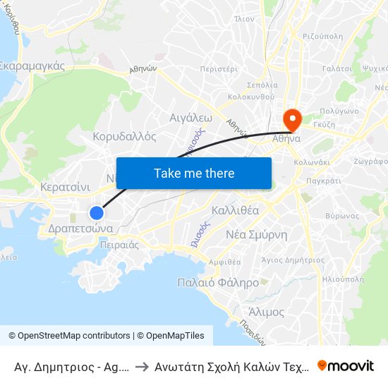 Αγ. Δημητριος - Ag.Dimitrios to Ανωτάτη Σχολή Καλών Τεχνών Αθήνας map