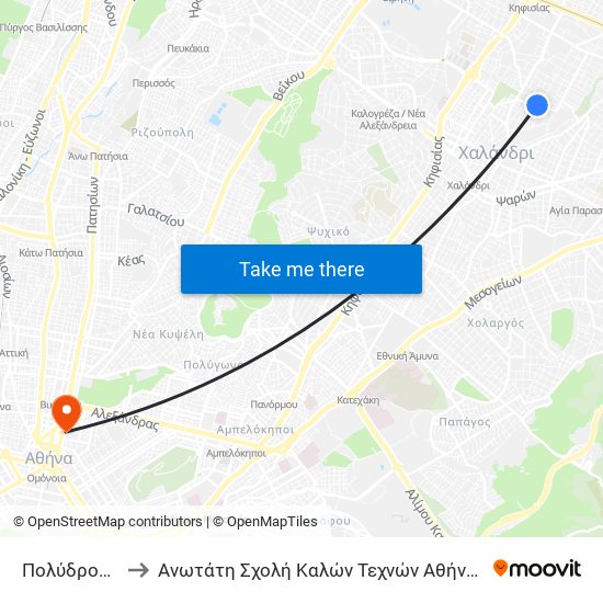 Πολύδροσο to Ανωτάτη Σχολή Καλών Τεχνών Αθήνας map